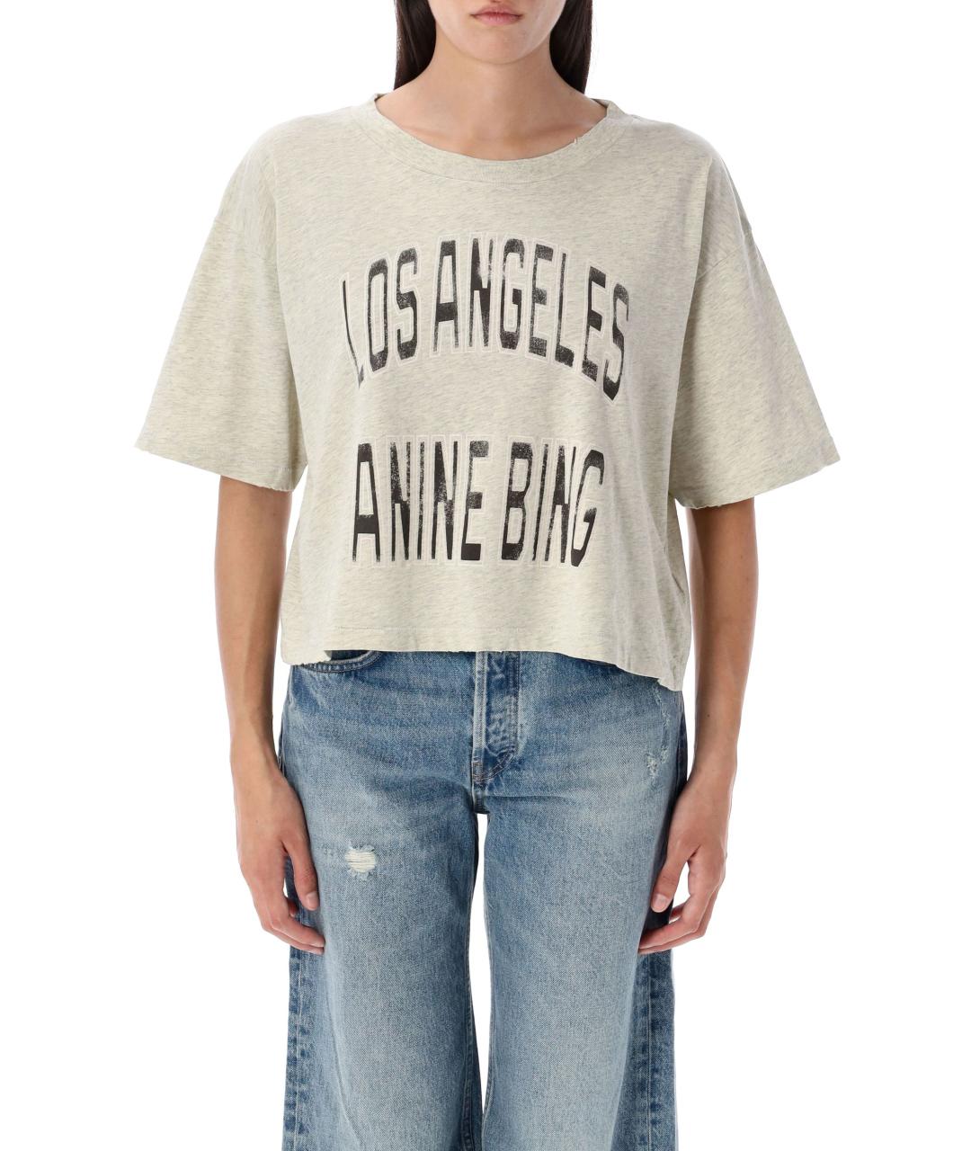 ANINE BING Серая хлопковая футболка, фото 4