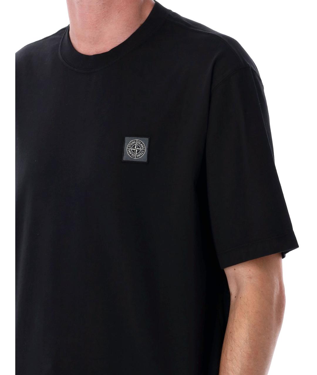 STONE ISLAND Черная хлопковая футболка, фото 3