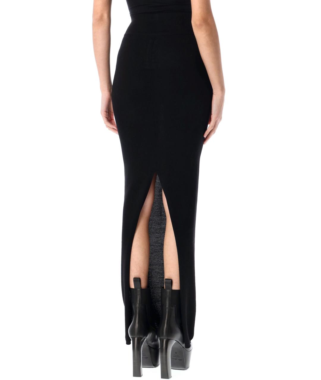 RICK OWENS Черная шерстяная юбка миди, фото 2