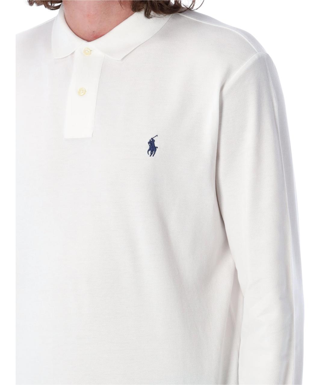 POLO RALPH LAUREN Белое хлопковое поло с длинным рукавом, фото 4