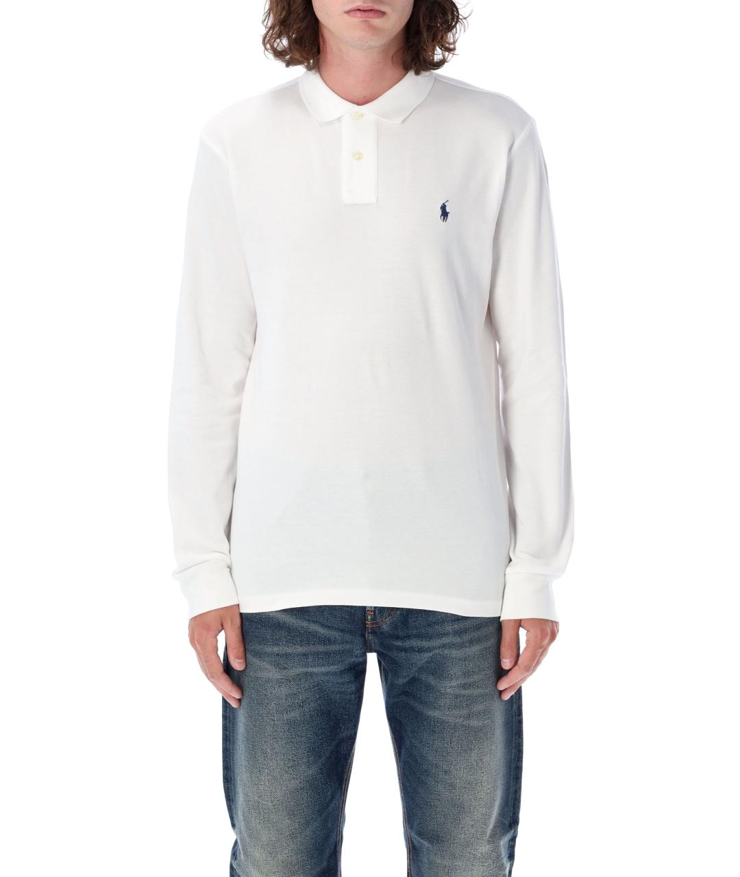 POLO RALPH LAUREN Белое хлопковое поло с длинным рукавом, фото 2