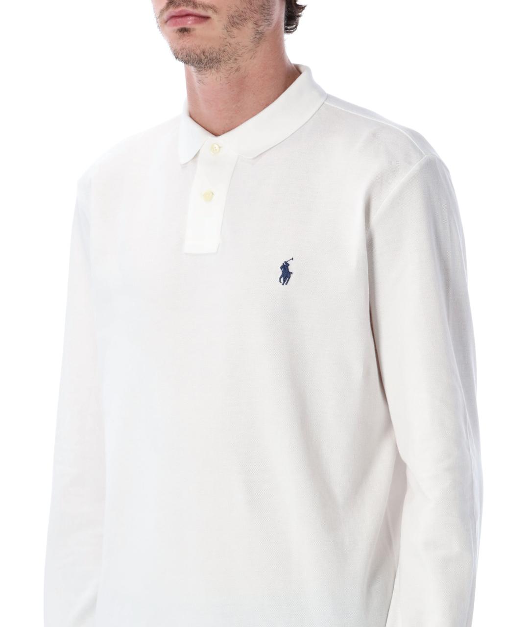 POLO RALPH LAUREN Белое хлопковое поло с длинным рукавом, фото 7