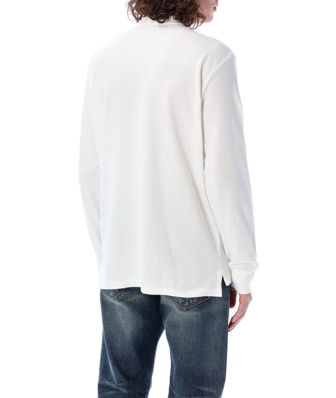 POLO RALPH LAUREN Белое хлопковое поло с длинным рукавом, фото 3