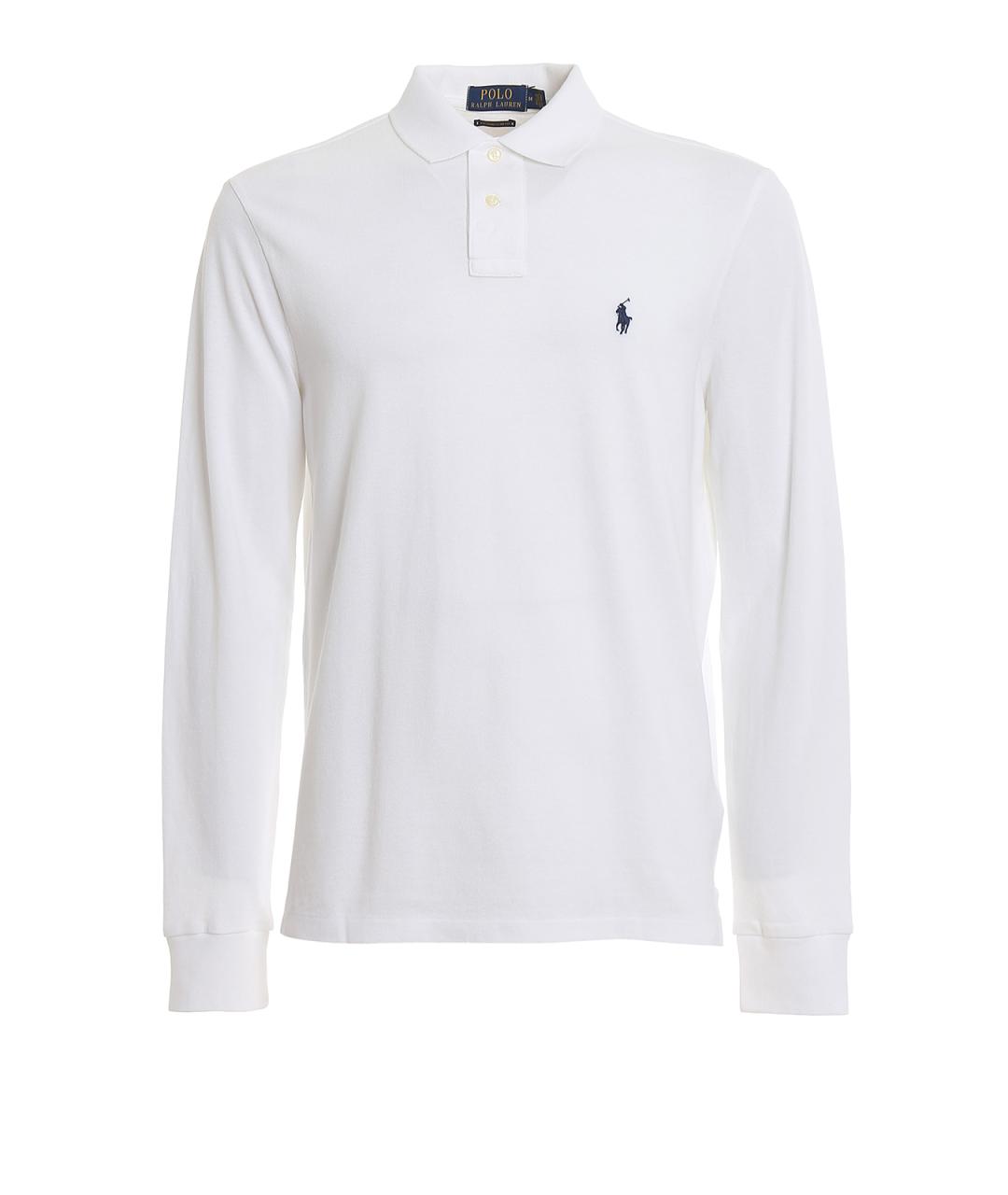 POLO RALPH LAUREN Белое хлопковое поло с длинным рукавом, фото 1