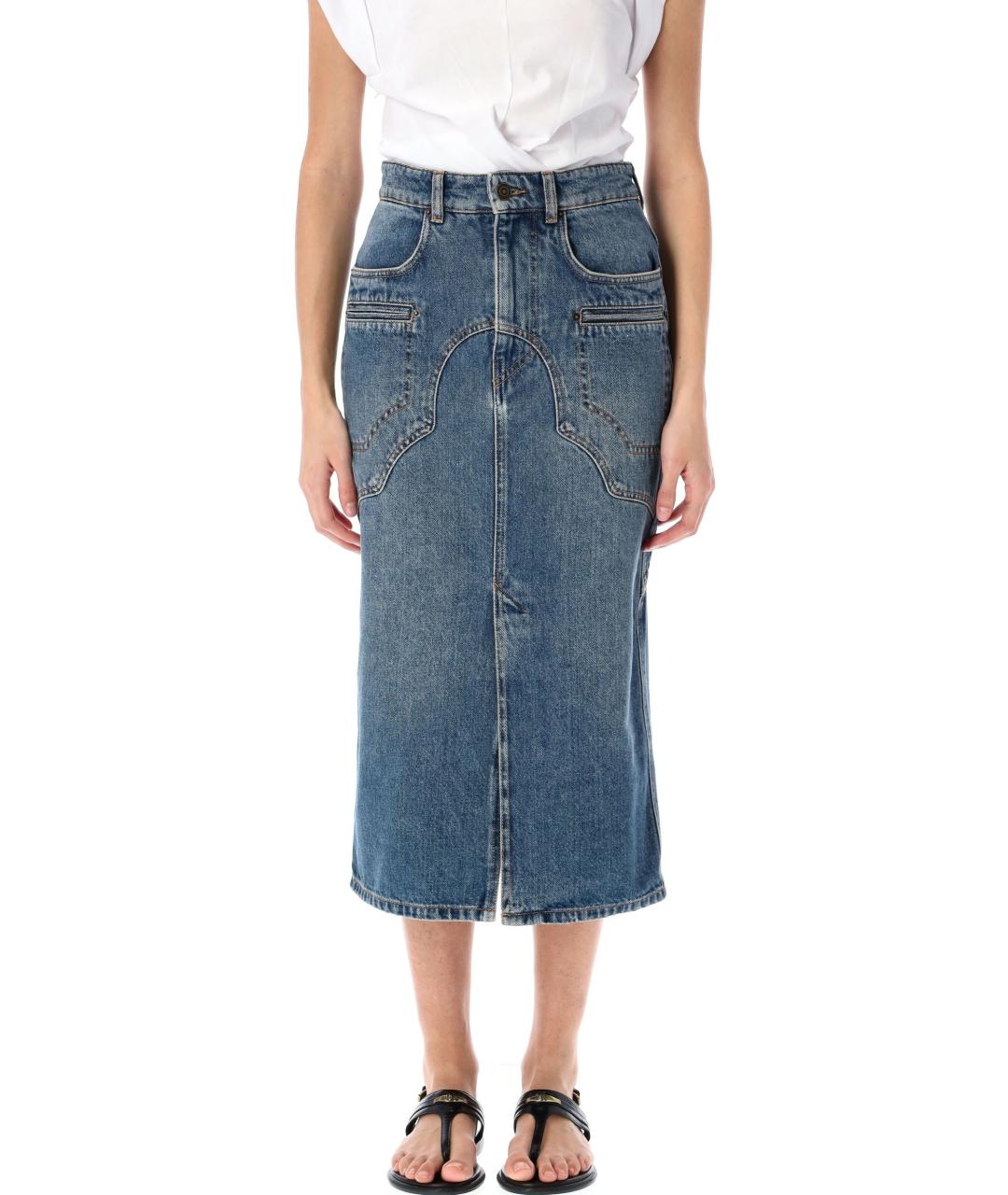 ISABEL MARANT Синяя хлопковая юбка миди, фото 4