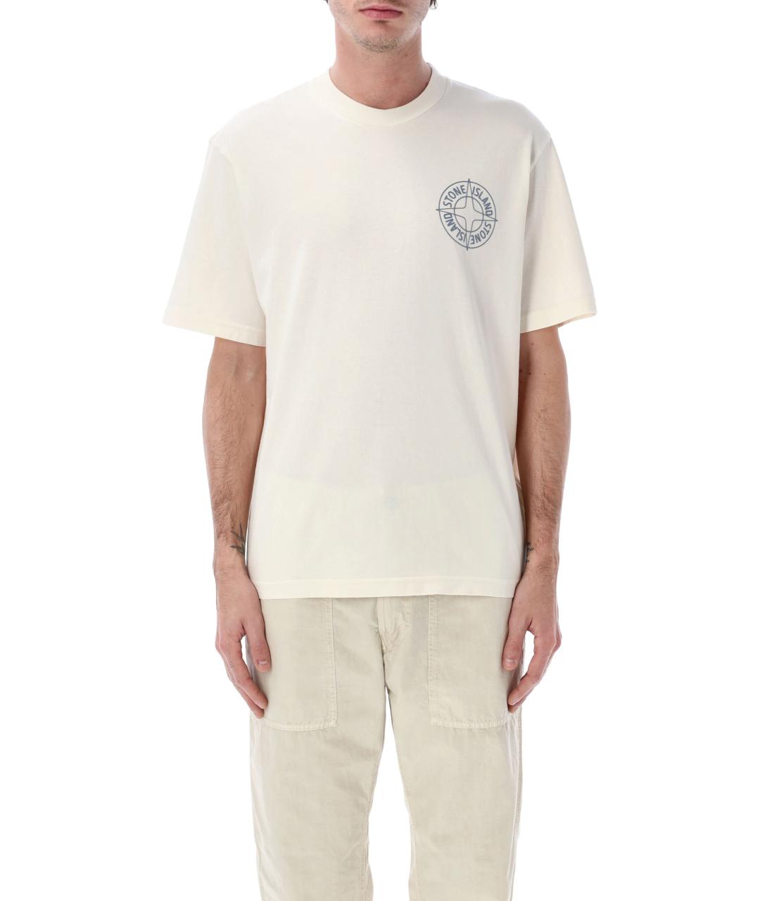 STONE ISLAND Белая хлопковая футболка, фото 2