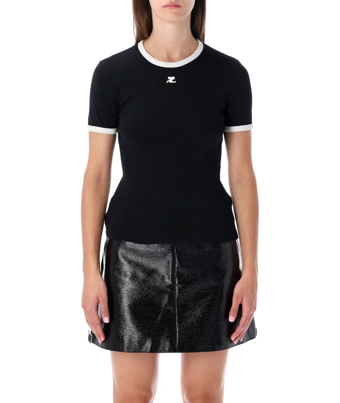 COURREGES Черная хлопковая футболка, фото 2