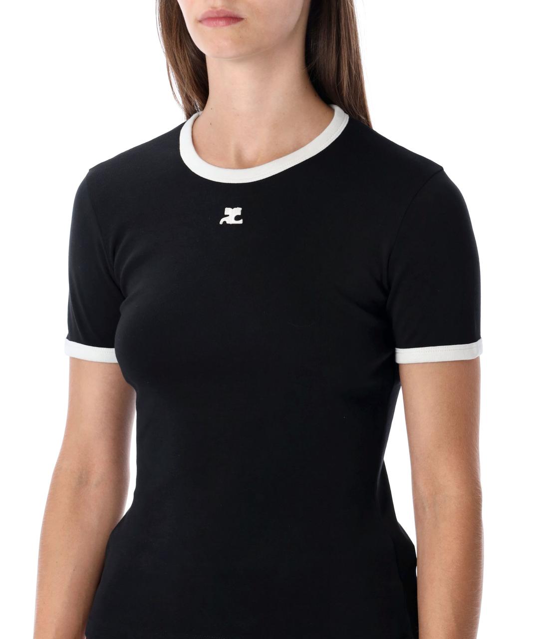 COURREGES Черная хлопковая футболка, фото 4