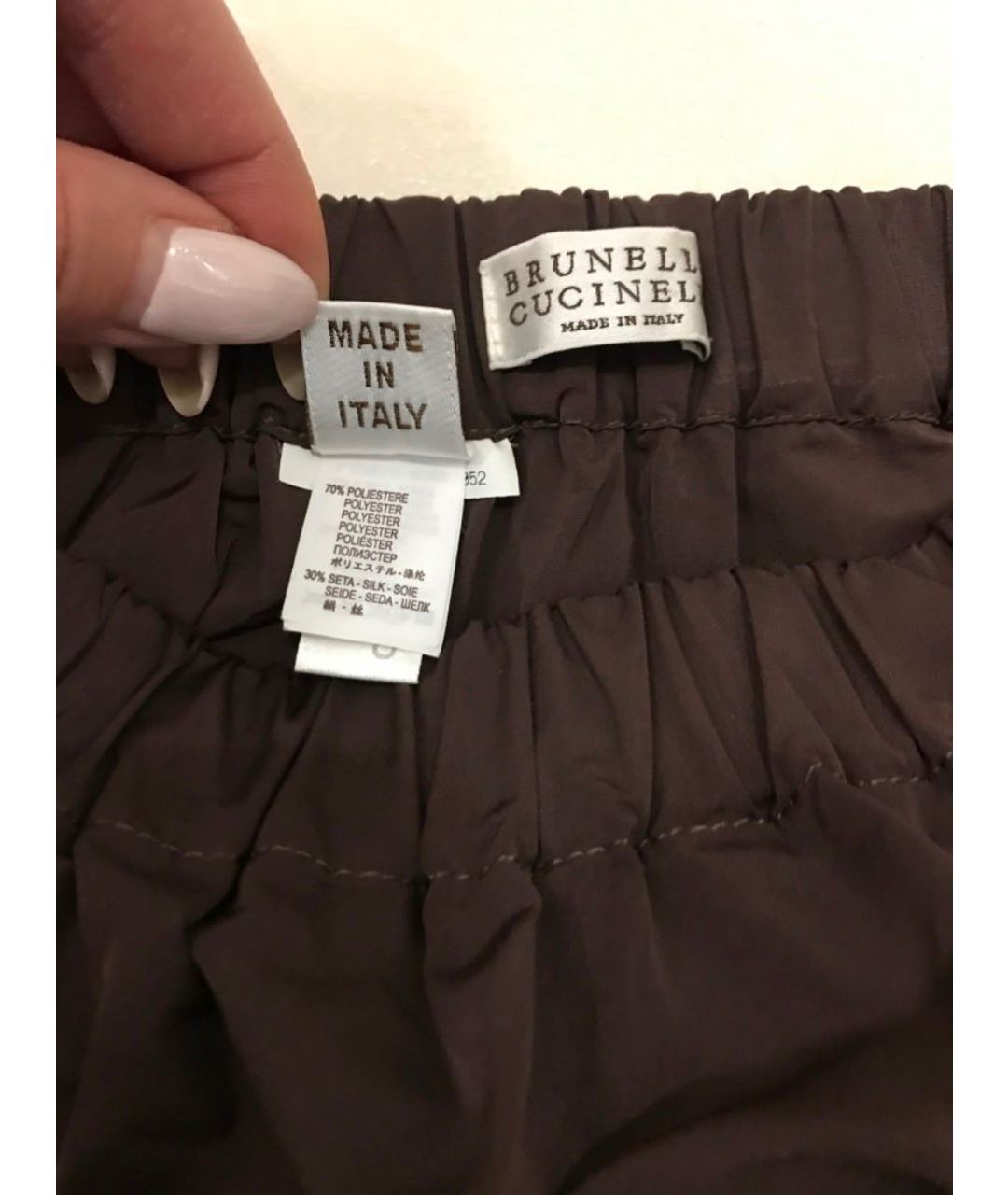 BRUNELLO CUCINELLI Коричневая шелковая юбка мини, фото 6