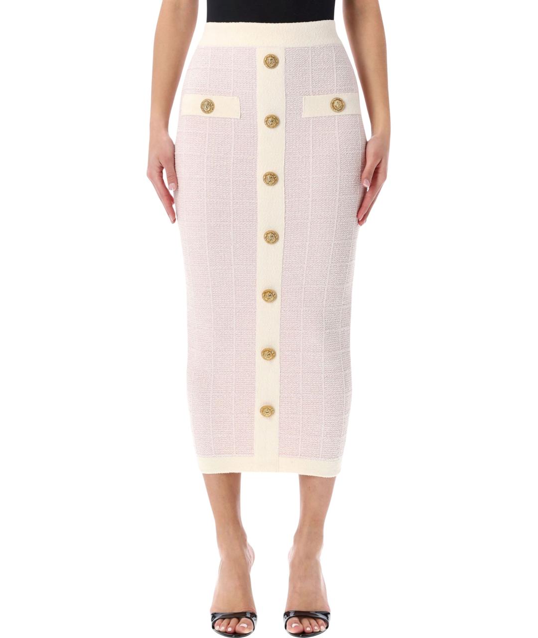BALMAIN Розовая хлопковая юбка миди, фото 4