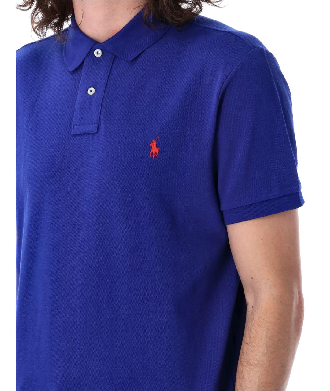 POLO RALPH LAUREN Синее хлопковое поло с коротким рукавом, фото 3