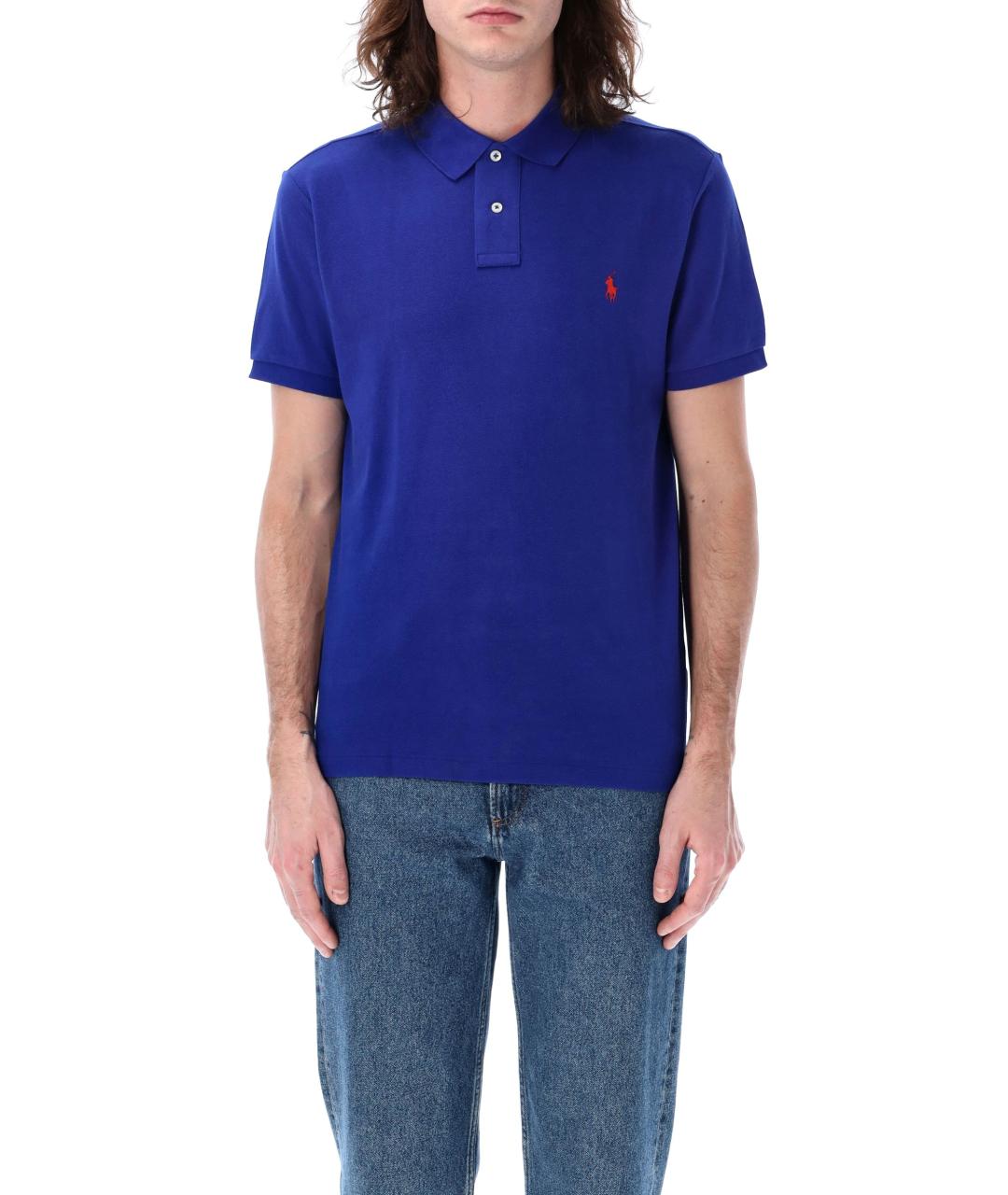 POLO RALPH LAUREN Синее хлопковое поло с коротким рукавом, фото 4