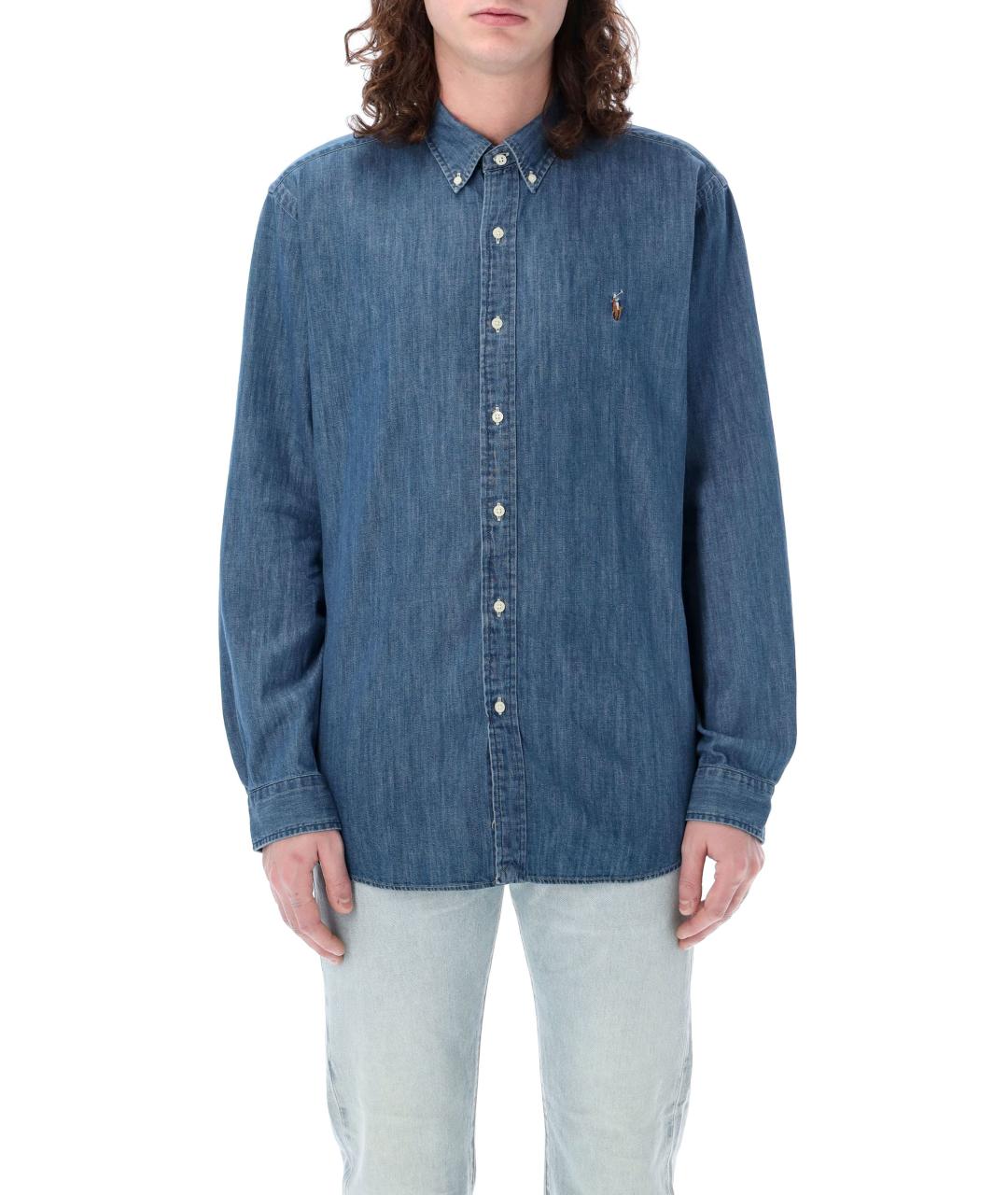 POLO RALPH LAUREN Синяя хлопковая кэжуал рубашка, фото 2