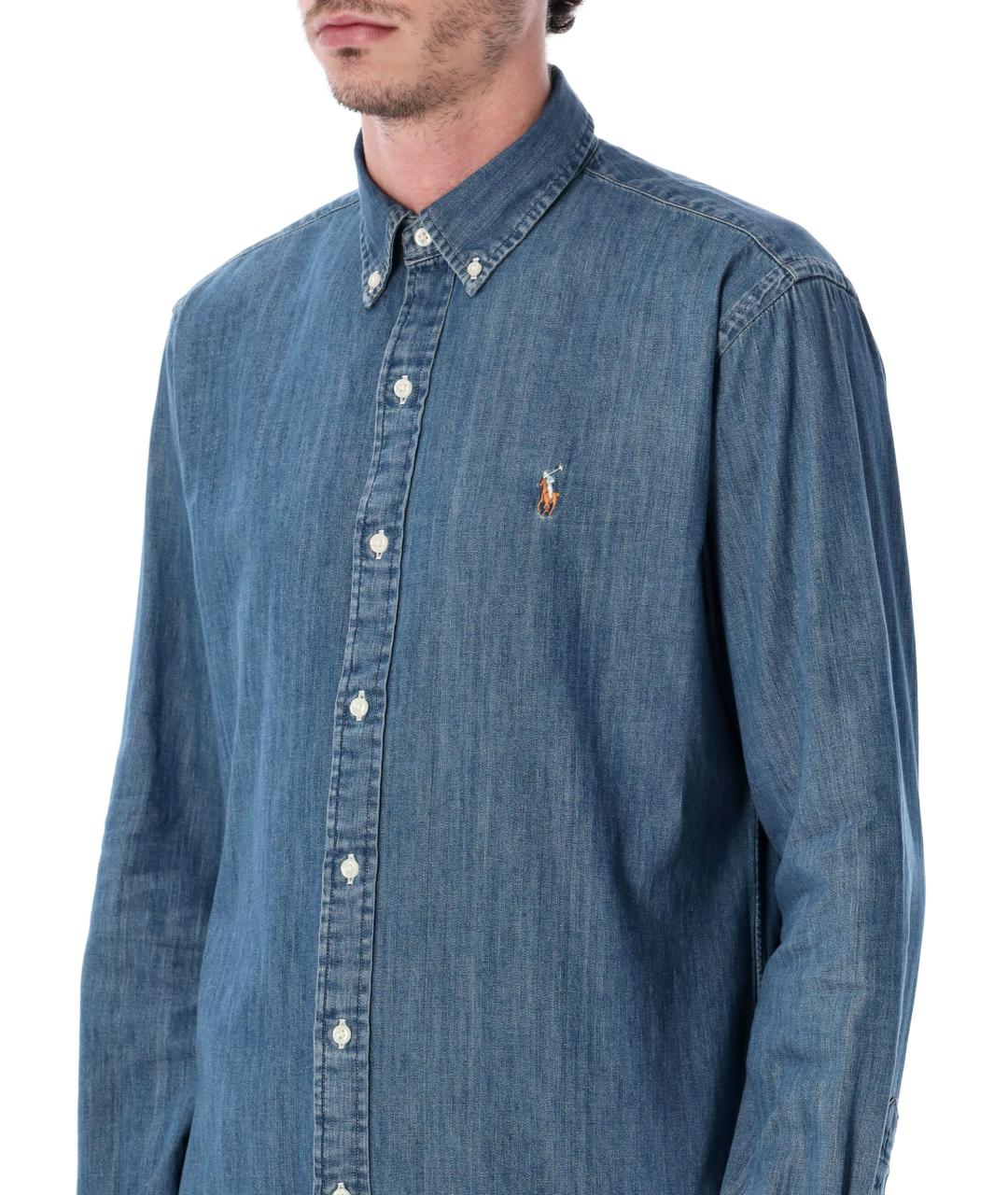 POLO RALPH LAUREN Синяя хлопковая кэжуал рубашка, фото 7