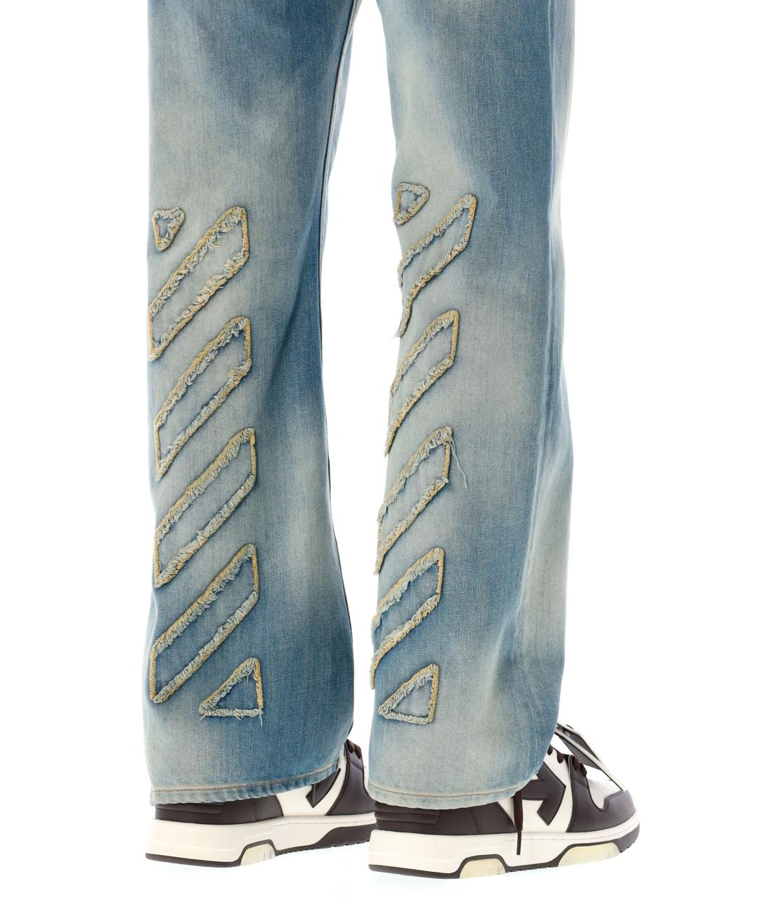 OFF-WHITE Голубые хлопковые прямые джинсы, фото 3