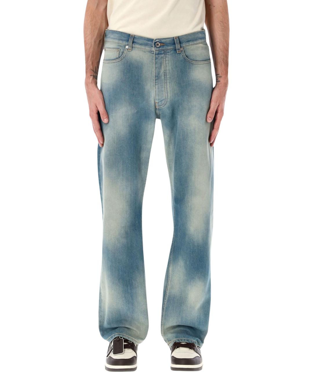 OFF-WHITE Голубые хлопковые прямые джинсы, фото 4