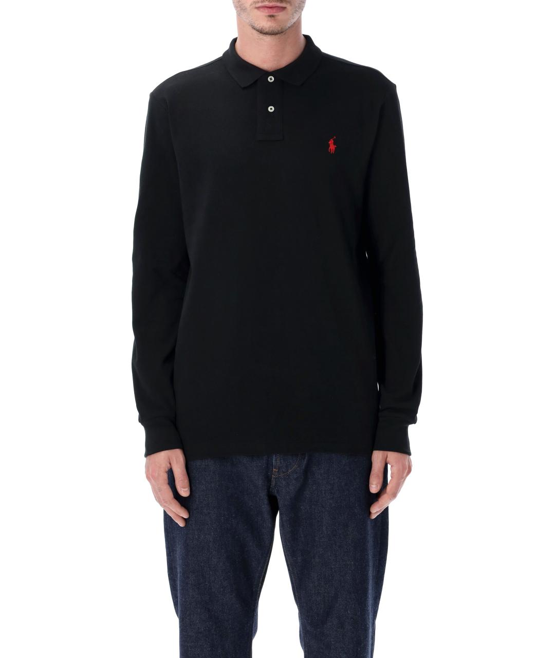 POLO RALPH LAUREN Черное хлопковое поло с длинным рукавом, фото 2
