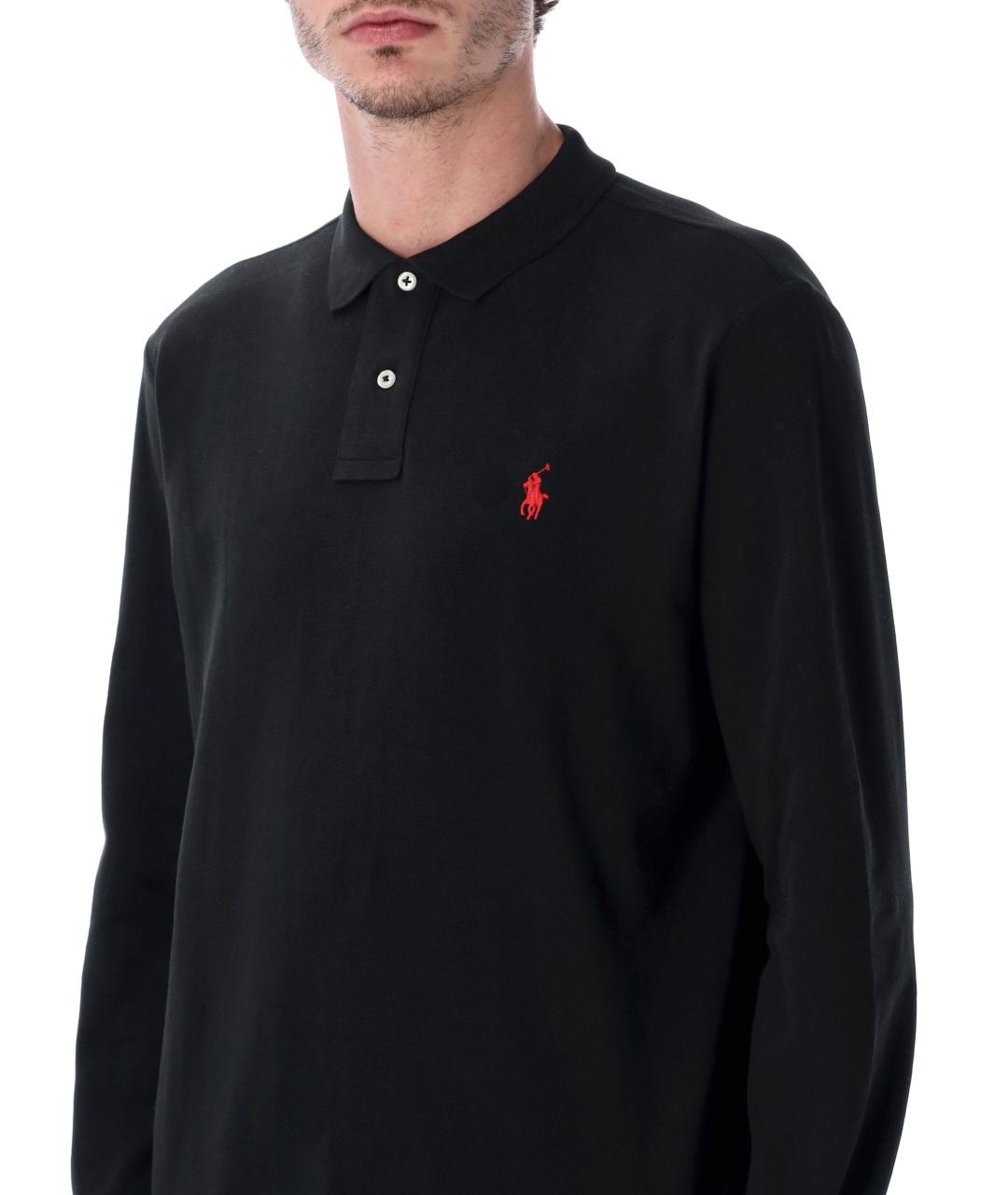 POLO RALPH LAUREN Черное хлопковое поло с длинным рукавом, фото 4