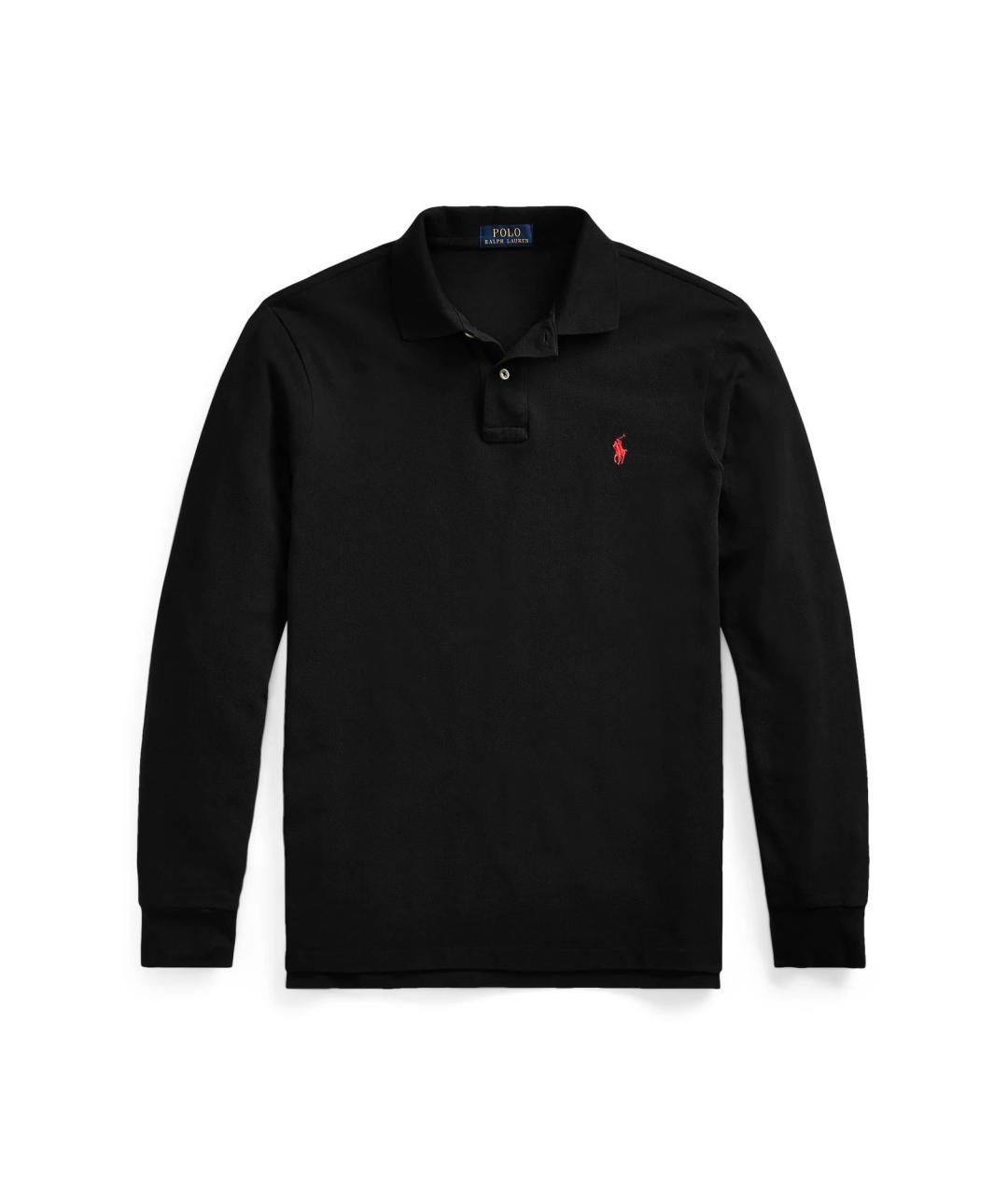 POLO RALPH LAUREN Черное хлопковое поло с длинным рукавом, фото 1