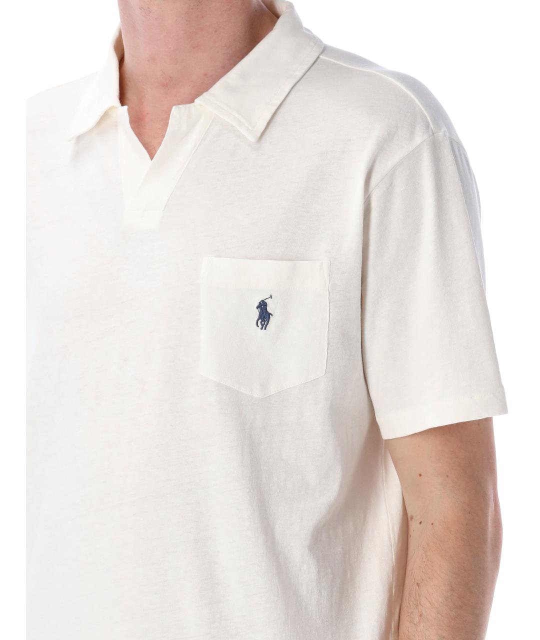 POLO RALPH LAUREN Белое хлопковое поло с коротким рукавом, фото 3