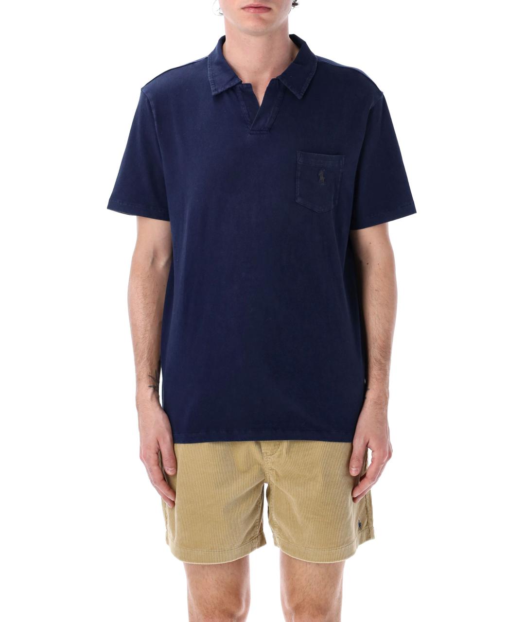 POLO RALPH LAUREN Синее хлопковое поло с коротким рукавом, фото 4