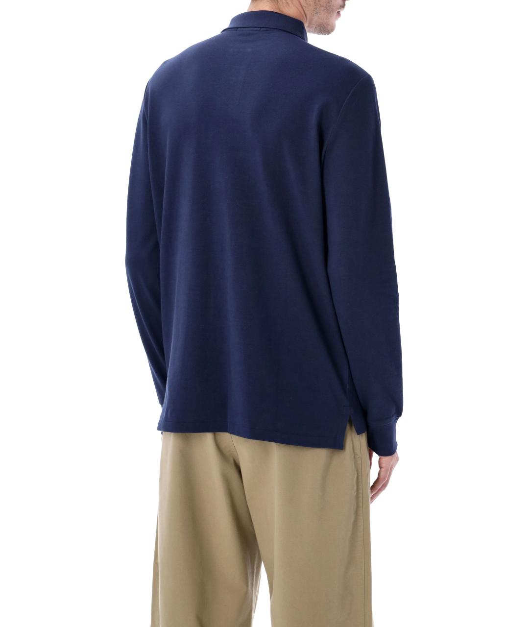 POLO RALPH LAUREN Темно-синее хлопковое поло с длинным рукавом, фото 2