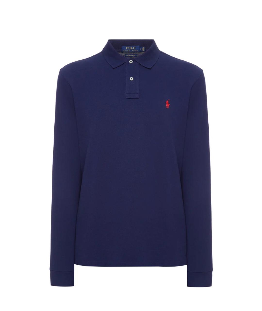 POLO RALPH LAUREN Темно-синее хлопковое поло с длинным рукавом, фото 1