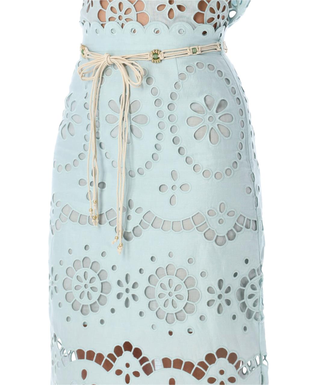 ZIMMERMANN Голубая льняная юбка макси, фото 3