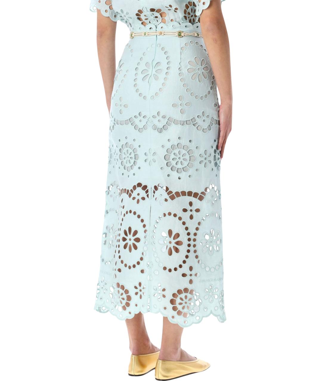 ZIMMERMANN Голубая льняная юбка макси, фото 2
