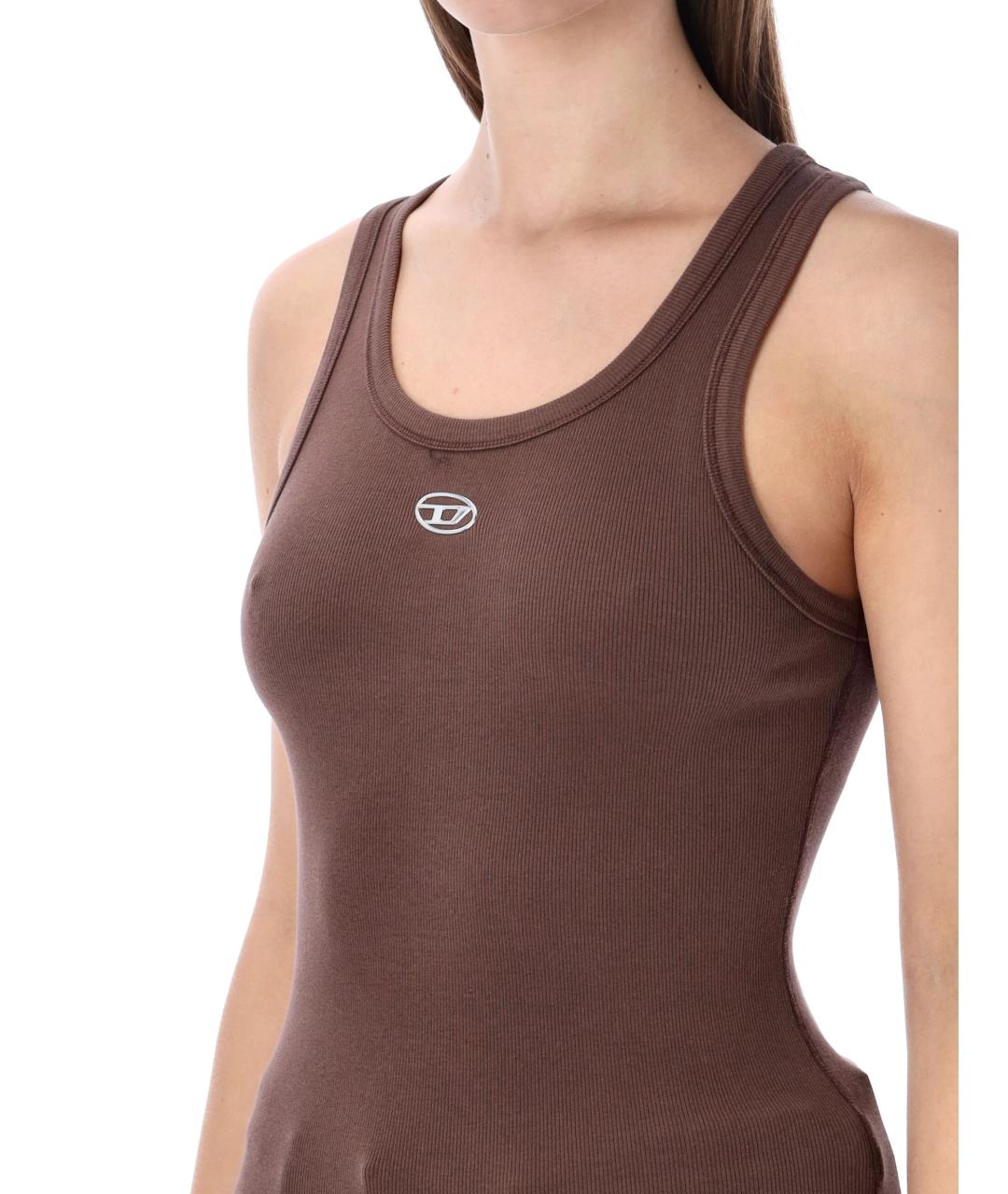 DIESEL Коричневая хлопковая майка, фото 3