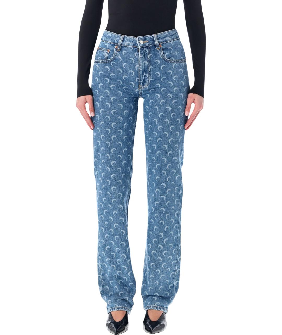 MARINE SERRE Синие хлопковые прямые джинсы, фото 4