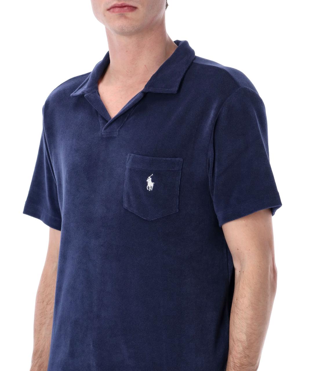 POLO RALPH LAUREN Синее хлопковое поло с коротким рукавом, фото 4