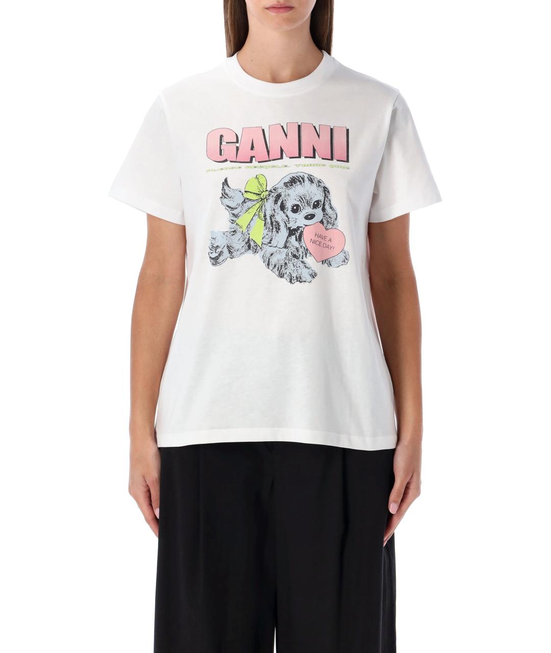 GANNI Белая хлопковая футболка, фото 2