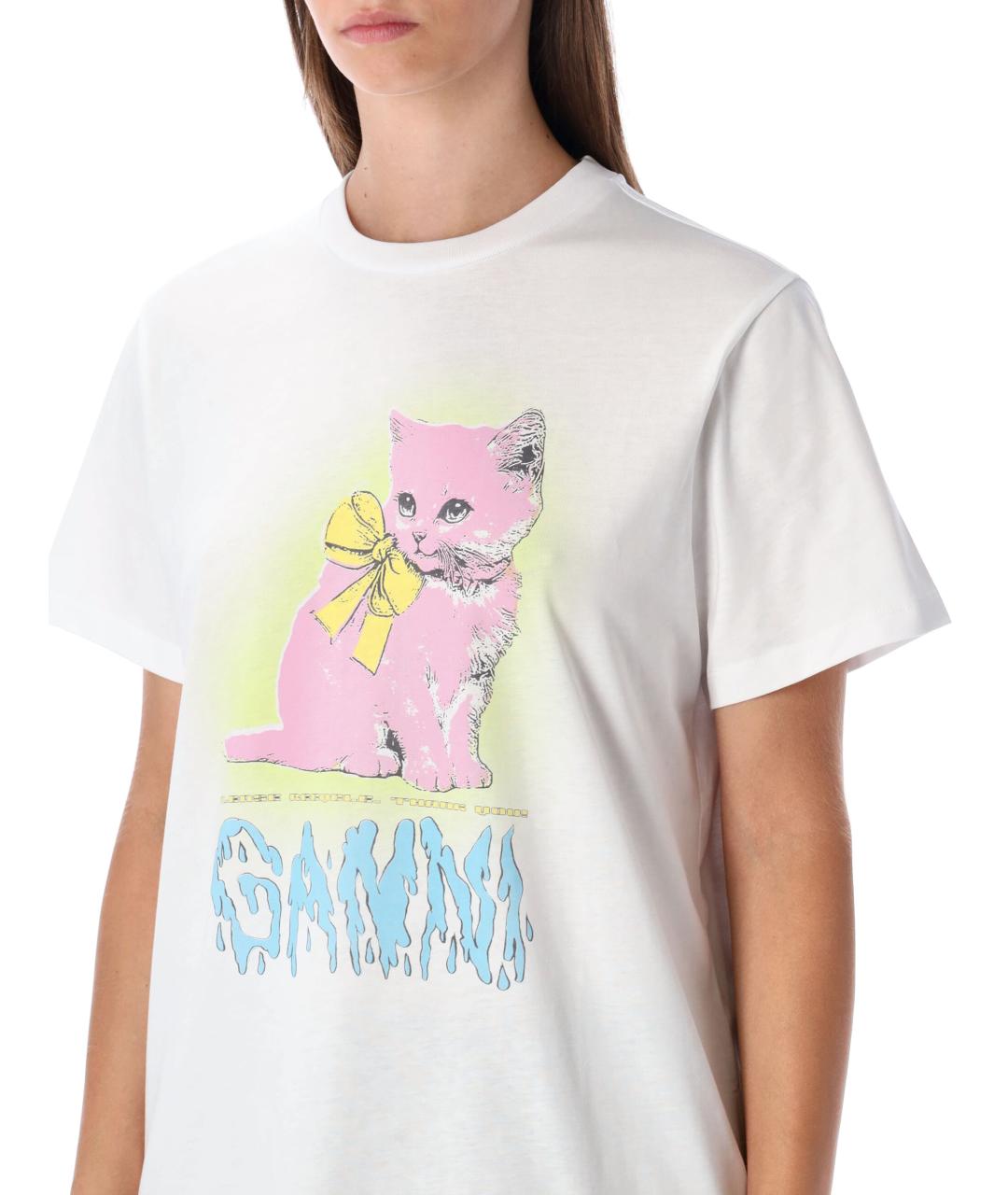 GANNI Белая хлопковая футболка, фото 3