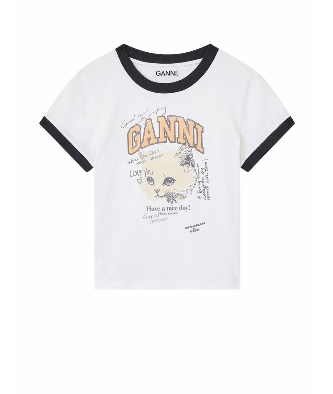 GANNI Белая хлопковая футболка, фото 1