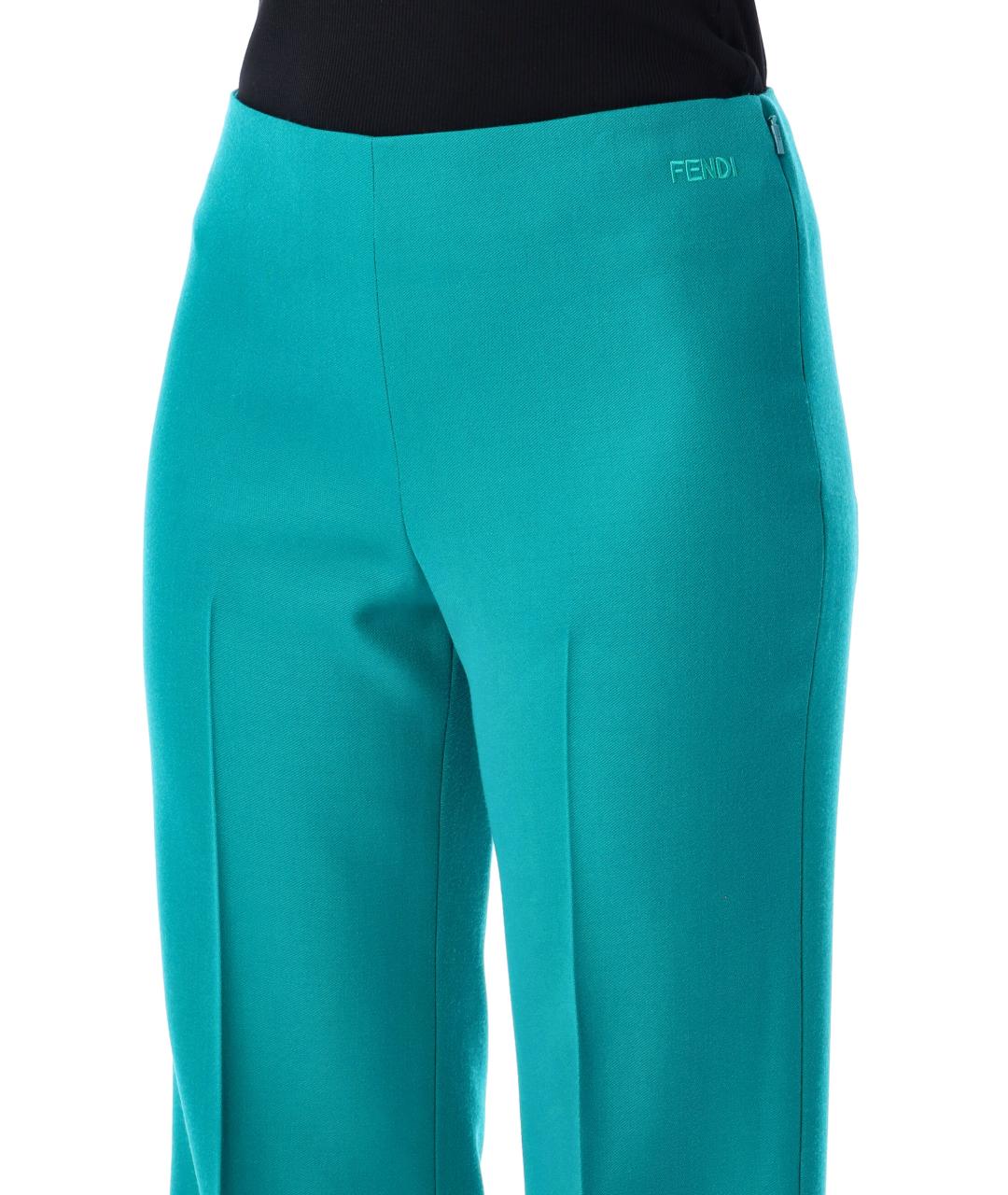 FENDI Бирюзовые шерстяные прямые брюки, фото 3