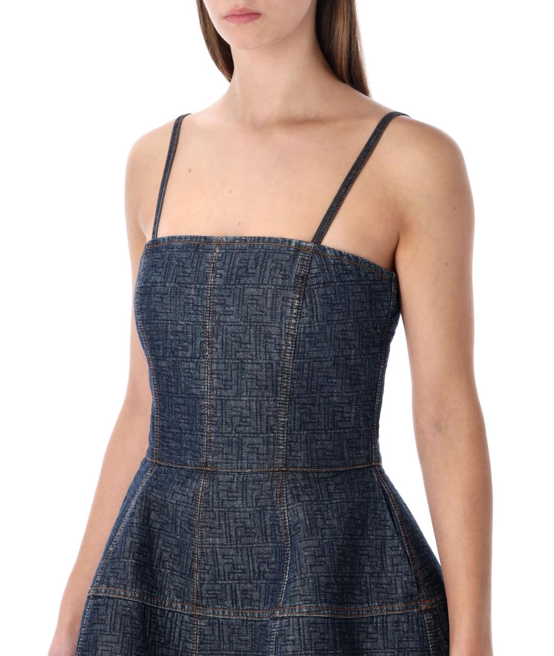 FENDI Синее хлопковое повседневное платье, фото 4