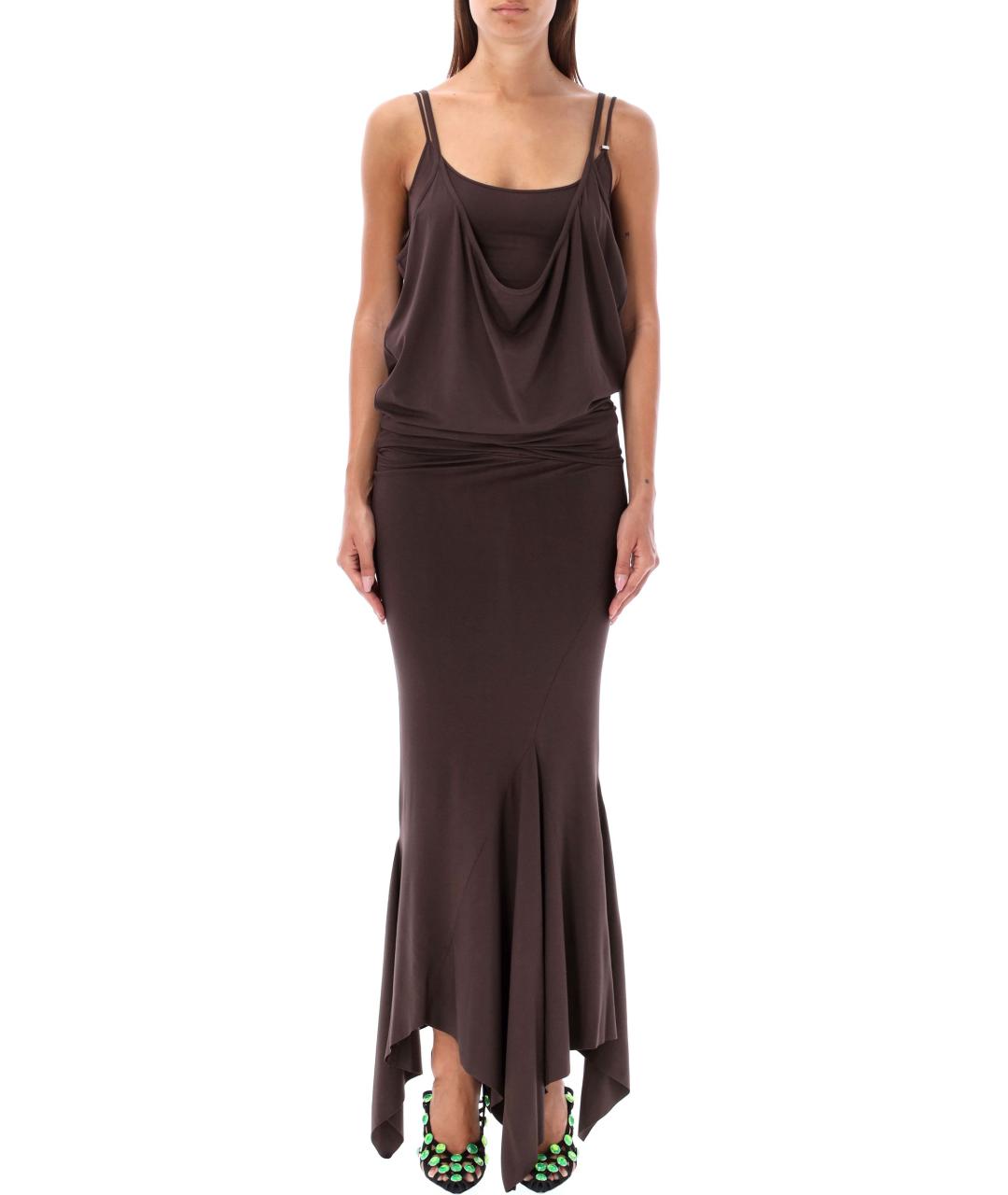 THE ATTICO Коричневое вискозное коктейльное платье, фото 2