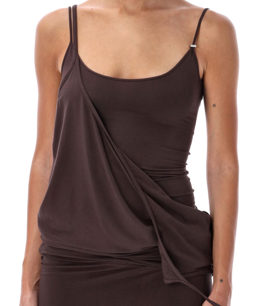 THE ATTICO Коричневое вискозное коктейльное платье, фото 4