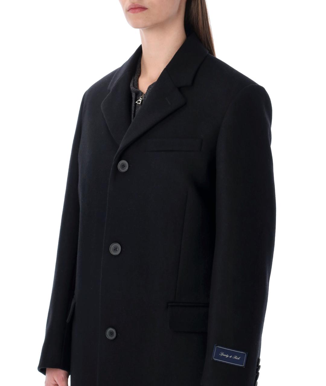 SPORTY AND RICH Черное шерстяное пальто, фото 3