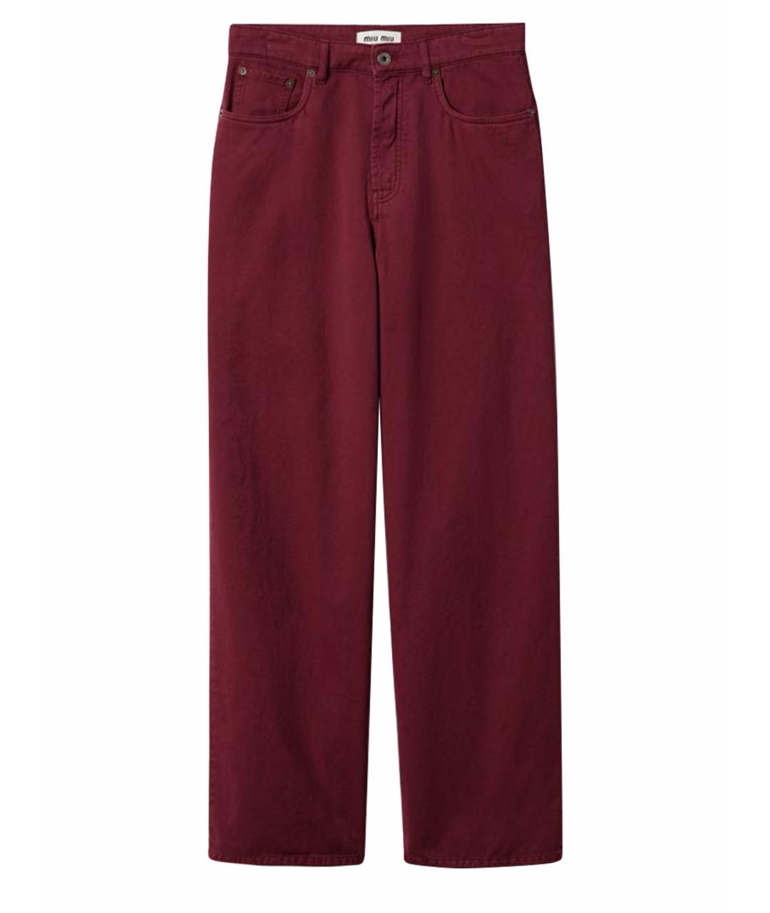 MIU MIU Бордовые хлопковые прямые джинсы, фото 1
