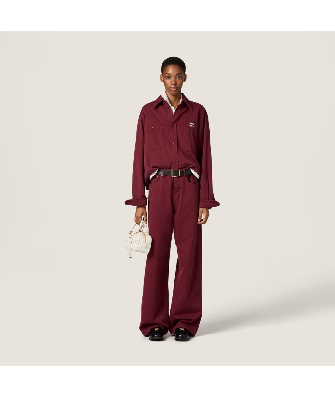 MIU MIU Бордовые хлопковые прямые джинсы, фото 2