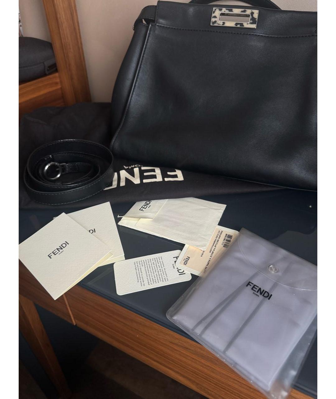 FENDI Черная кожаная сумка с короткими ручками, фото 8