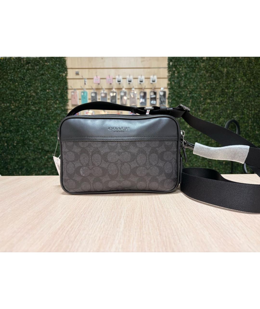 COACH Антрацитовая кожаная сумка на плечо, фото 5