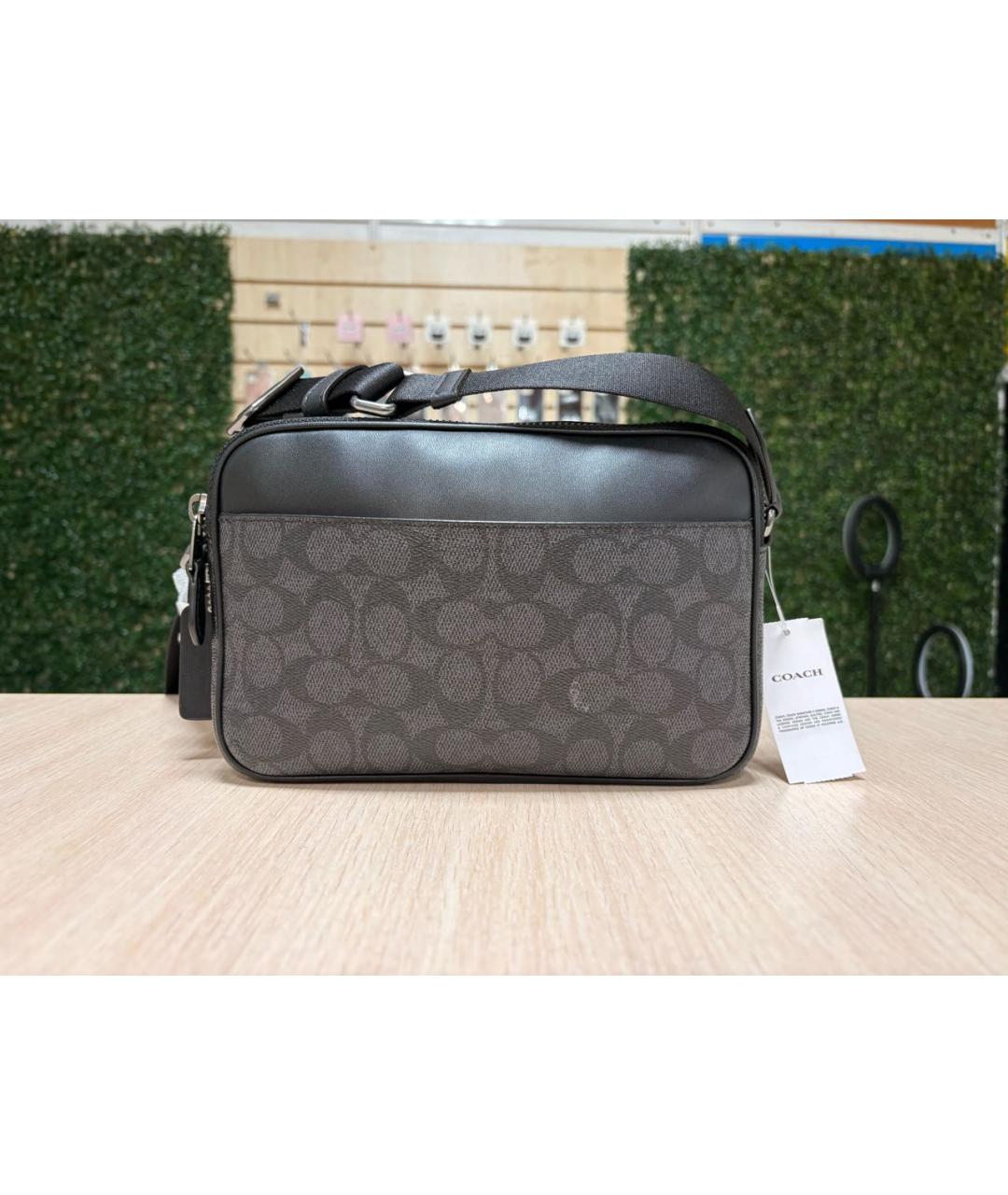 COACH Антрацитовая кожаная сумка на плечо, фото 3