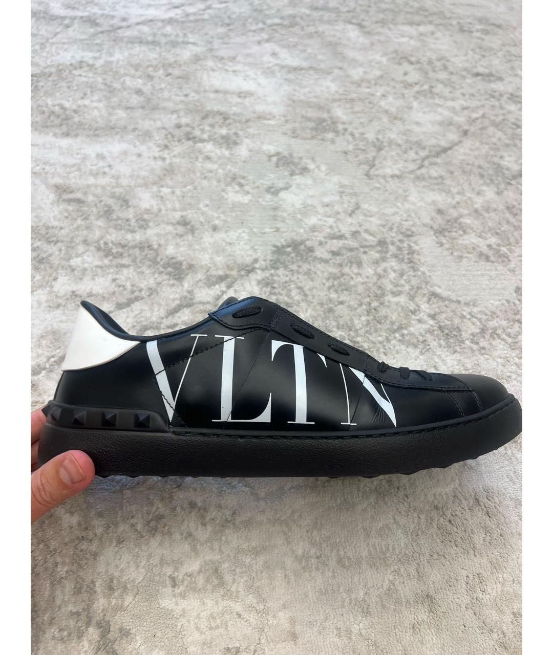 VALENTINO Черные кожаные низкие кроссовки / кеды, фото 8