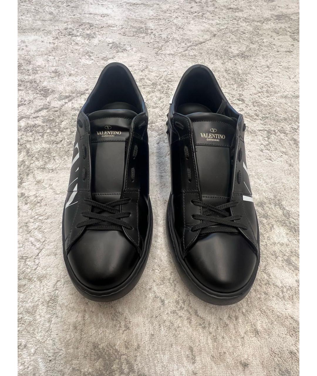 VALENTINO Черные кожаные низкие кроссовки / кеды, фото 2