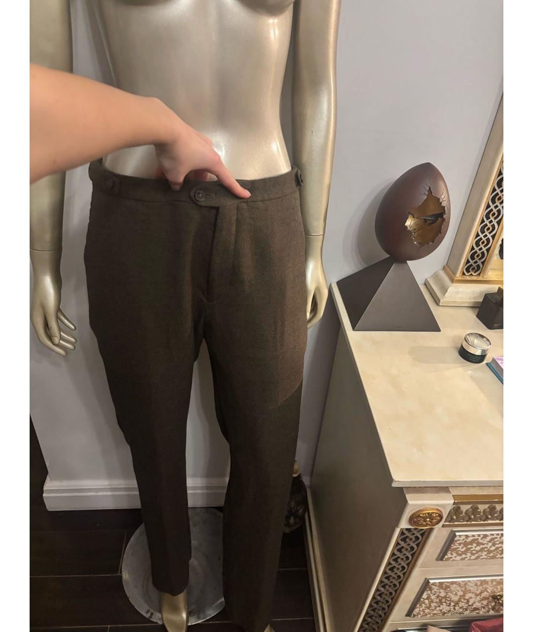 BURBERRY Хаки шерстяные повседневные брюки, фото 5