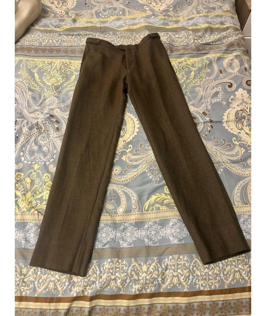 BURBERRY Хаки шерстяные повседневные брюки, фото 8