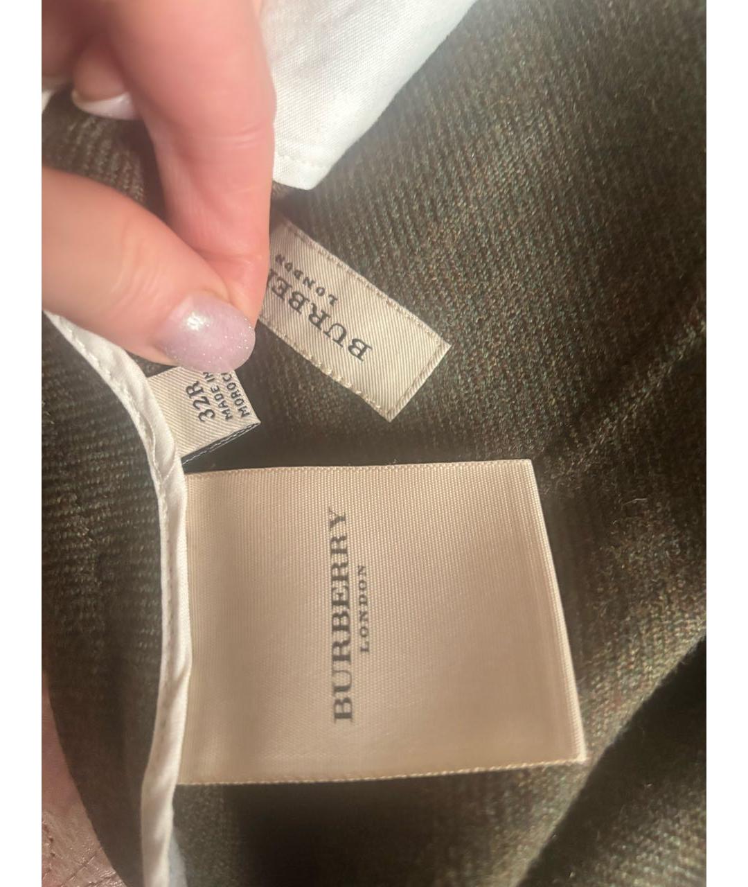 BURBERRY Хаки шерстяные повседневные брюки, фото 4